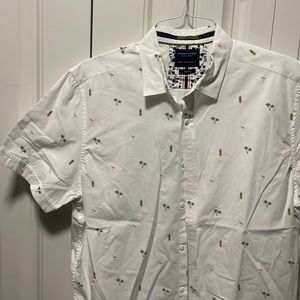 Slim Fit Denim & Flower Short-Sleeved Button Down